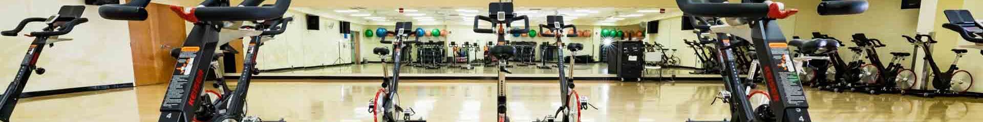 Panoramic view of cycling machine in the gym