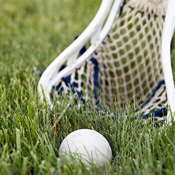 Lacrosse bat and ball on the ground