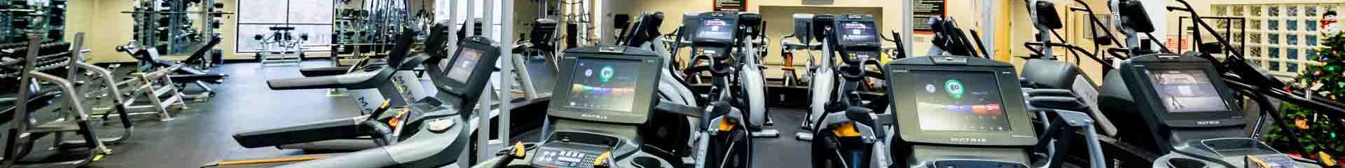 Panoramic view of treadmills in the gym